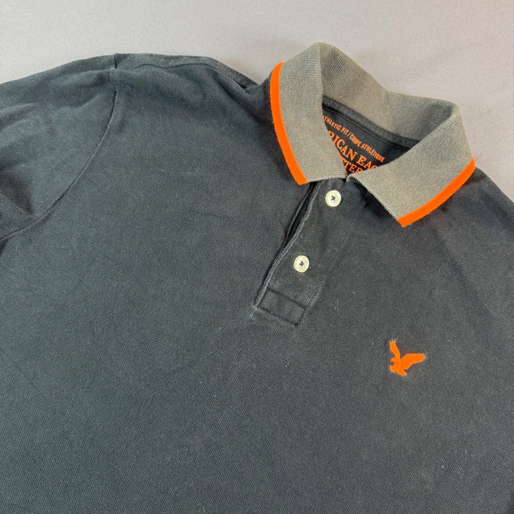 American Eagle Mens Athletic Fit Polo Shirt Black Orange Small (Flaw)